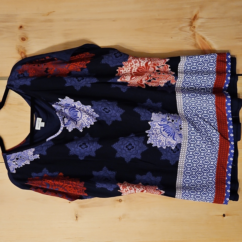Avenue 22 Women's Blouse with Blue and Red Lace Patterns NWOT